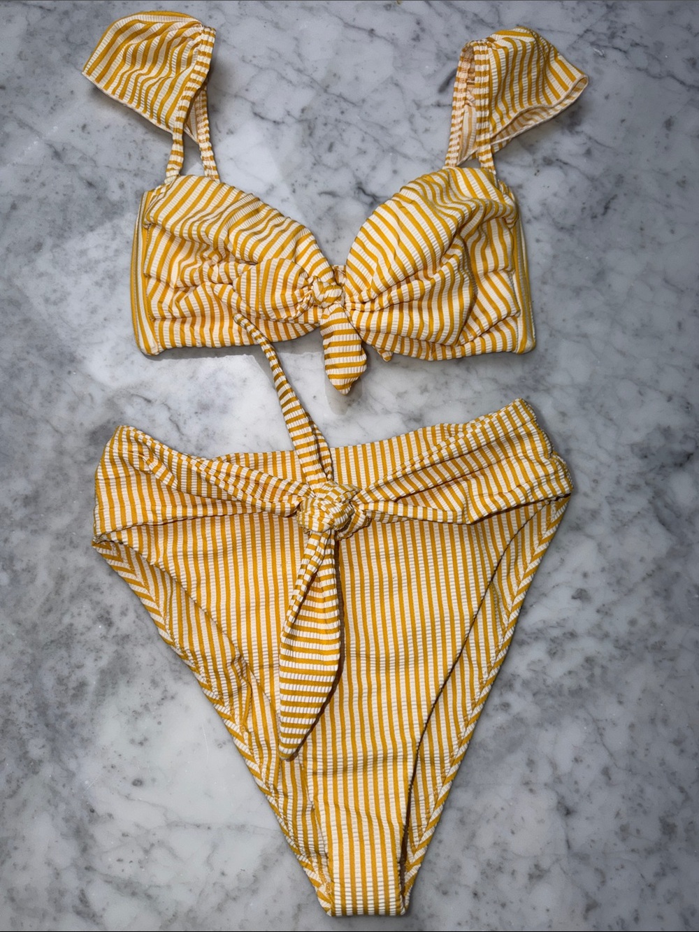 MONTCE Yellow and white striped set bikini Size S